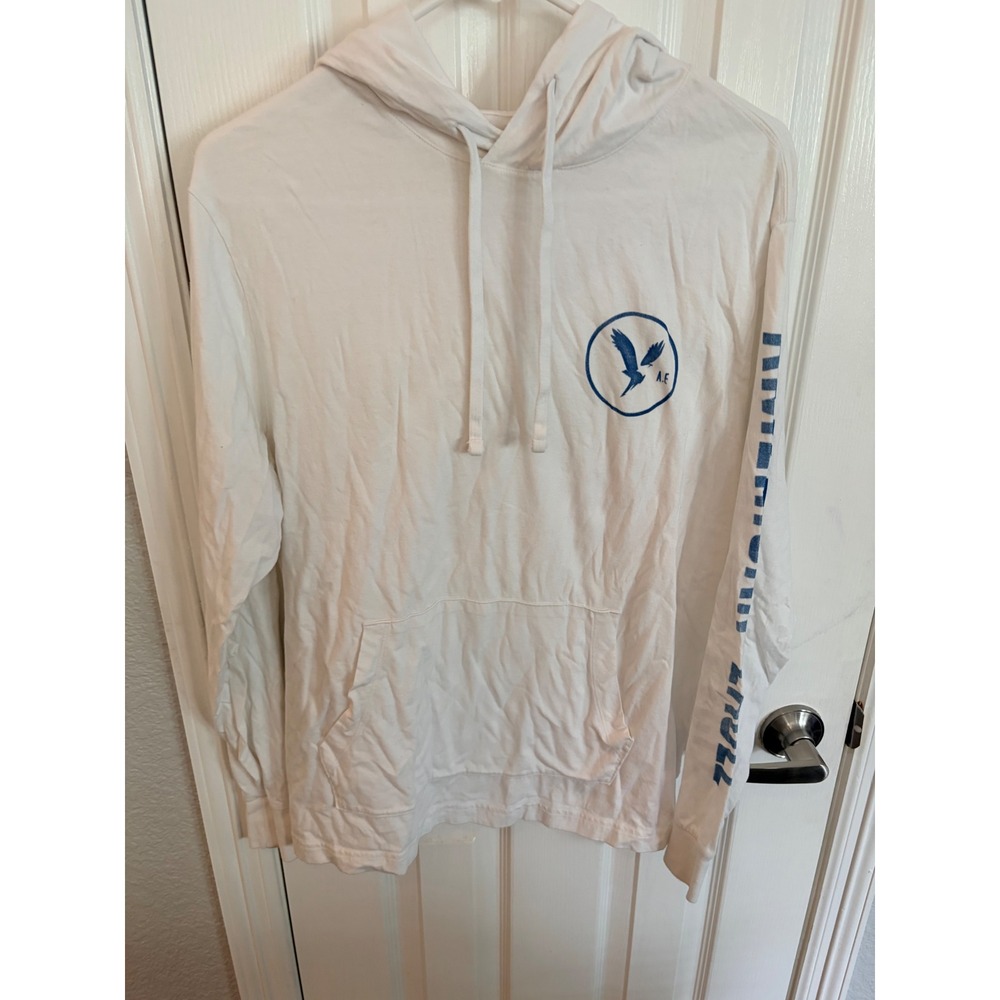 American Eagle Hoodie White Super Soft Standard Fit Graphic Logo Tee Mens M